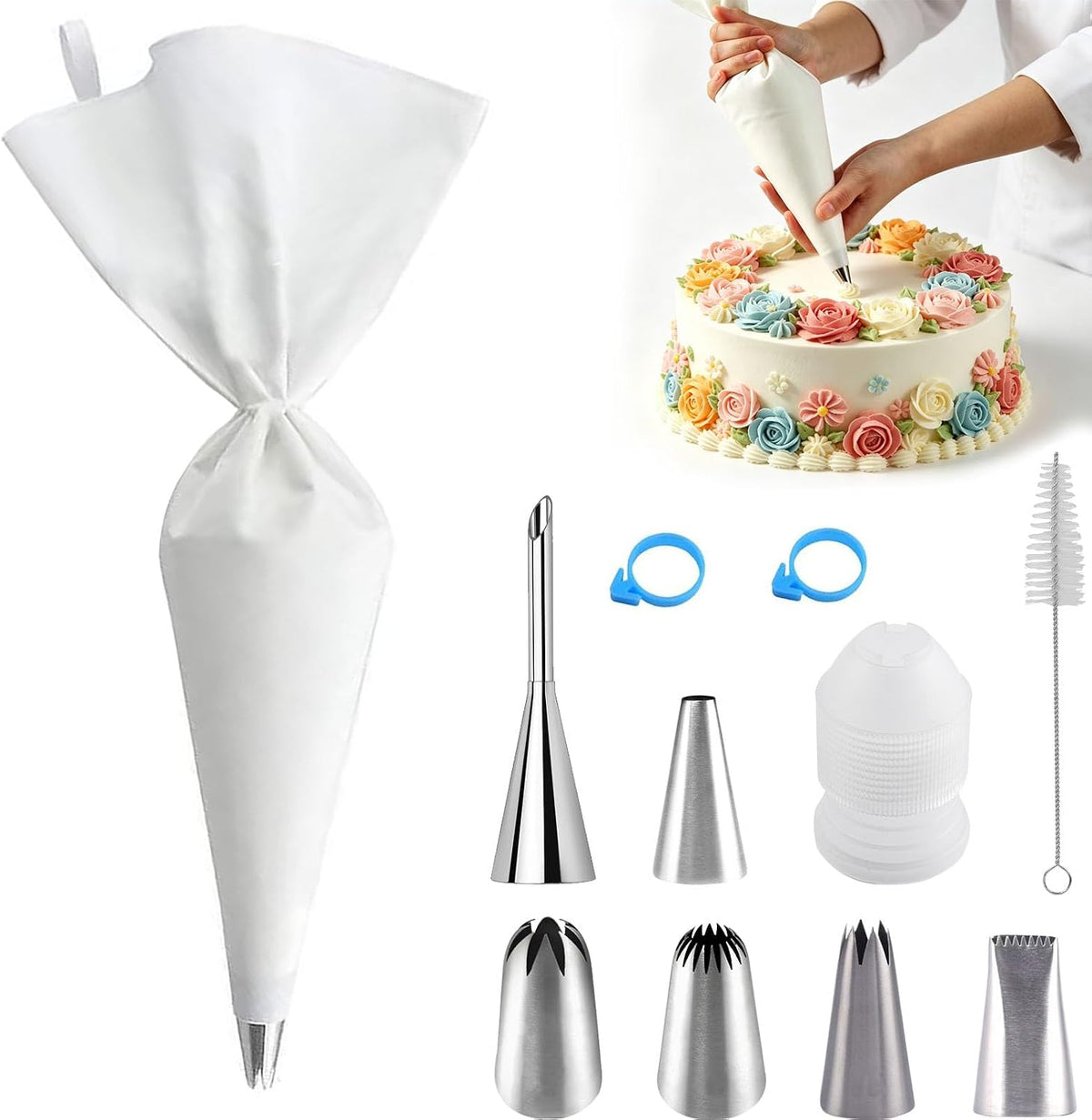 Reusable Piping Bags and Tips Set - 16inch Pastry Bags for Cake Decorating, Cupcakes, Cookies | Durable Cotton Exterior, Easy to Clean, Eco-Friendly Baking Kit for Home Bakers & Chefs(14)