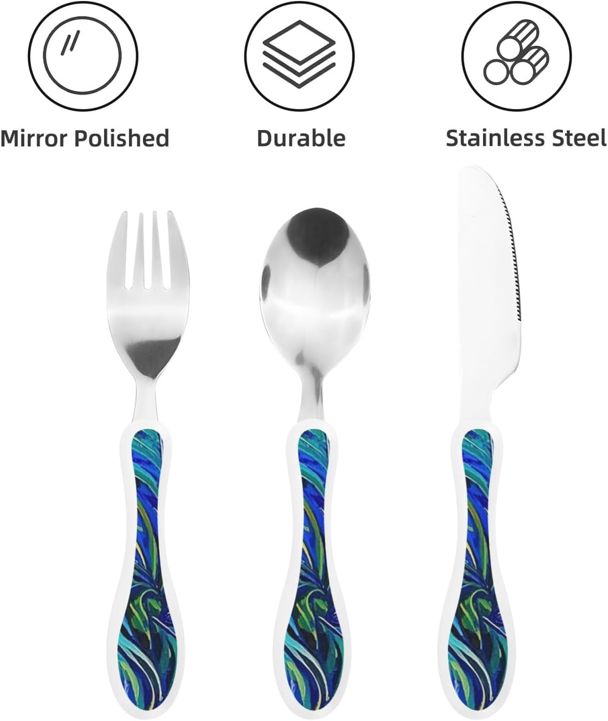 3-Piece Kids Silverware Set With Storage Case, Stainless Steel Reusable Children Safe Knife Spoon Fork Set Dreamy Jellyfish Print Children Flatware Set For Kids Lunch Box
