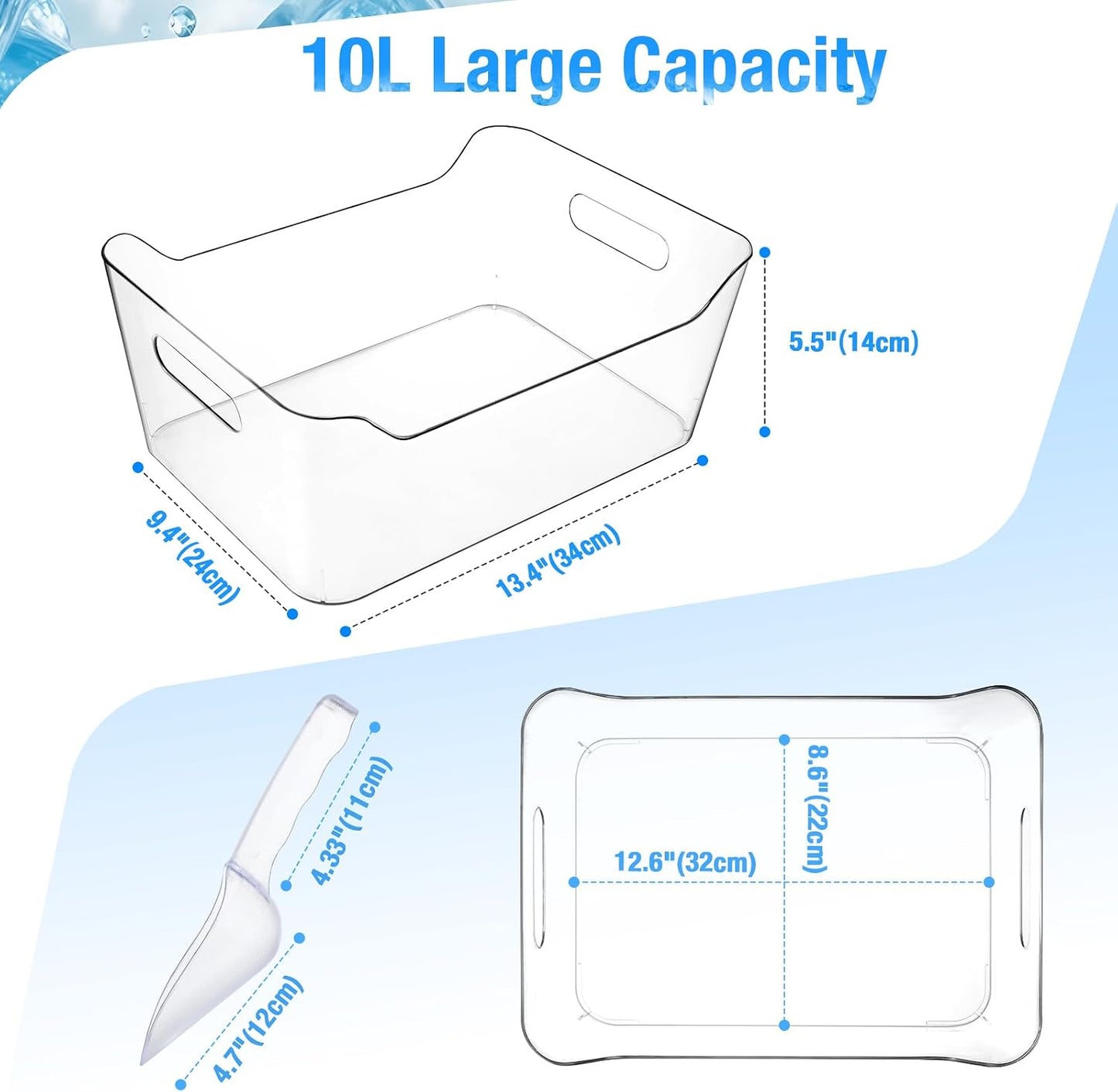 Ice Buckets for Parties, YOPIKUU 2 PCS Thickened Beverage Tub with Scoops, Large Clear Acrylic Champagne Bucket for Beverage, Wine, Beer, Mimosa Bar Supplies