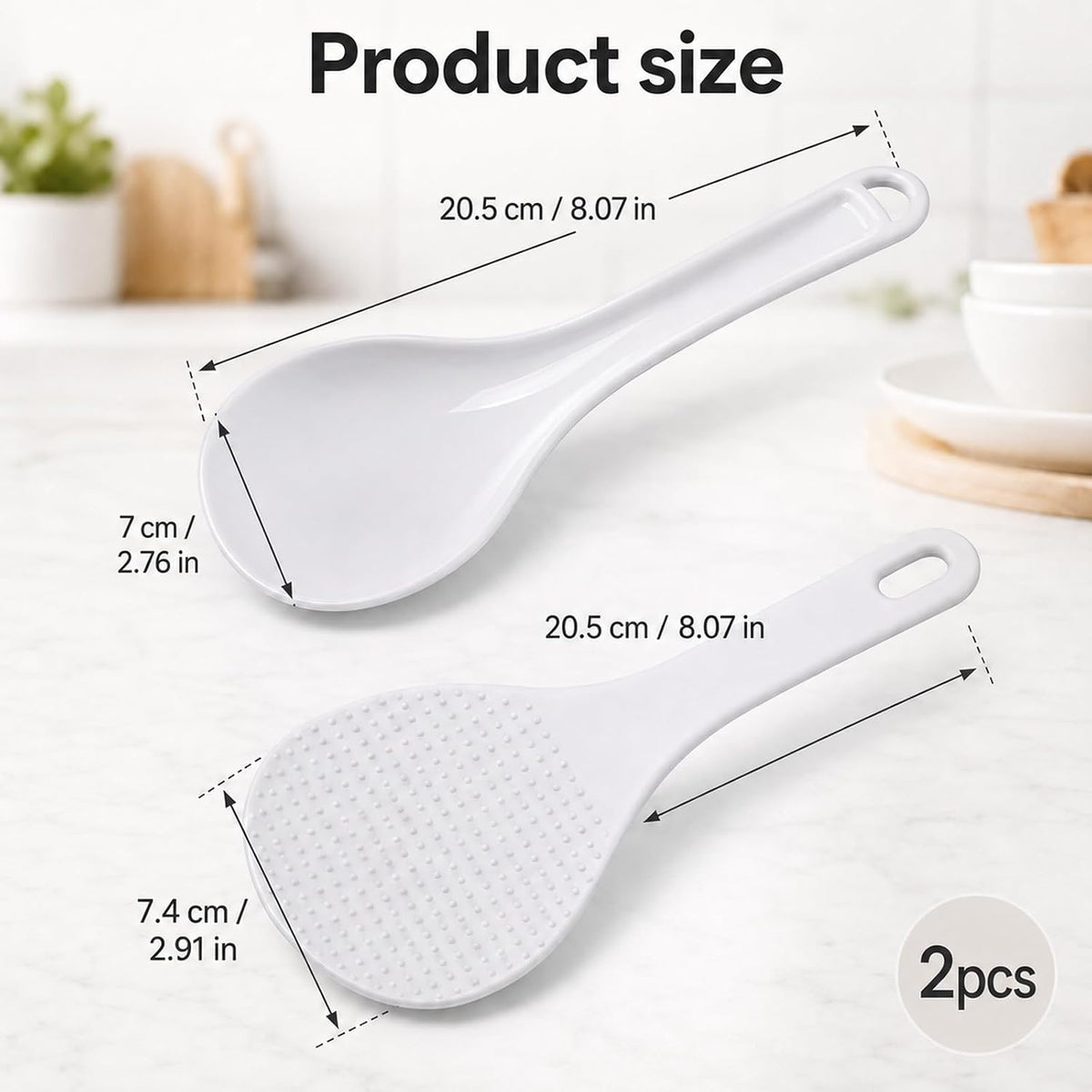 2 PCS Rice Spoon, White Non Stick Hanging Rice Spatula 2 Styles Heat Resistant Rice Cooker Spatula Plastic Rice Spoon Paddle Kitchen Cooking Utensil Set for Kitchen, Restaurant, And Home Cooking