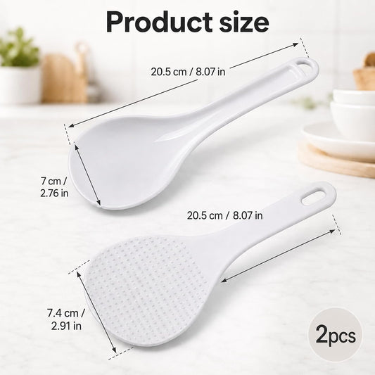 2 PCS Rice Spoon, White Non Stick Hanging Rice Spatula 2 Styles Heat Resistant Rice Cooker Spatula Plastic Rice Spoon Paddle Kitchen Cooking Utensil Set for Kitchen, Restaurant, And Home Cooking
