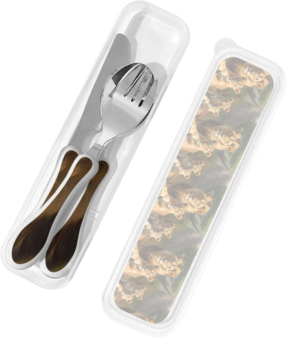 3-Piece Kids Silverware Set With Storage Case, Stainless Steel Reusable Children Safe Knife Spoon Fork Set Easter Bunny Eggs Spring Flower Rabbit Children Flatware Set For Kids Lunch Box