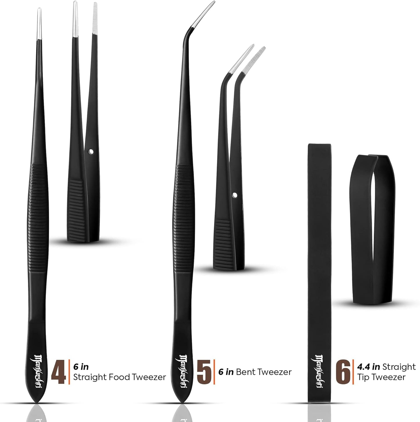 Manjushri Professional Chef Tweezer Tongs Scissors Pin Bone Pliers Cooking Baking Set (Black)