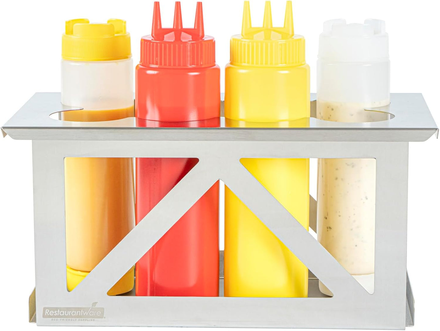 Restaurantware Stainless Steel Bottle Organizer - 1 Count - 6.299 x 7.087 x 0.394 Inches - Dishwasher-Friendly Condiment Holder - Kitchen Bottle Rack - Space-Saving Design - Silver