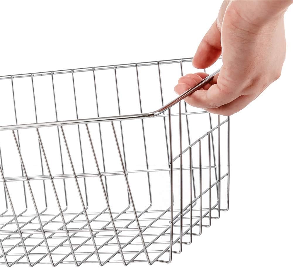 SANNO Freezer Baskets for Storage Pantry Large Metal Wire Food Storage Organizer Bin Basket with Handles - for Kitchen Cabinets, Pantry, Bathroom, Laundry Room, Closets, Garage - Chrome，2 pack