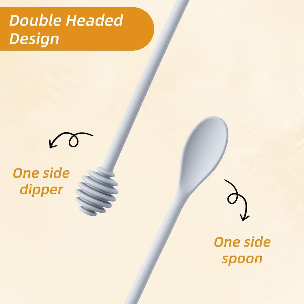 Mabor 2Pcs Silicone Honey Dipper Sticks,Grey Long Handle Syrup Stirrer Wand