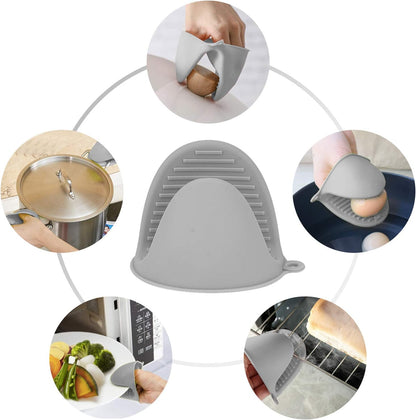 tifanso Silicone Oven Mitts Pot Holders Sets for Kitchen Heat Resistant Small Kitchen Mittens Rubber Air Fryer Mitts Mini Pot Pinch Grip for Cooking and Baking 1 Pair (Black)