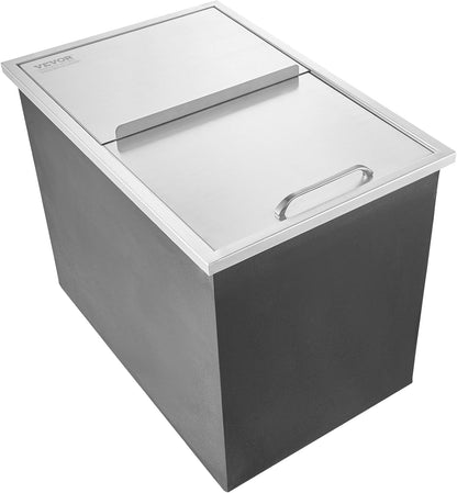 Happybuy Drop in Ice Chest 18L x 12W x 14.5H Inch Stainless Steel Ice Cooler with Sliding Cover Drop in Ice Bin Included Drain-Pipe and Drain Plug for Cold Wine Beer