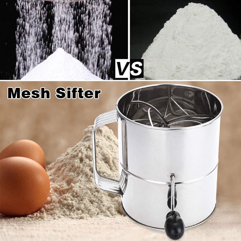 Flour Sifter, 8-Cup Hand Crank Baking Sifter with Fine Mesh Rotary