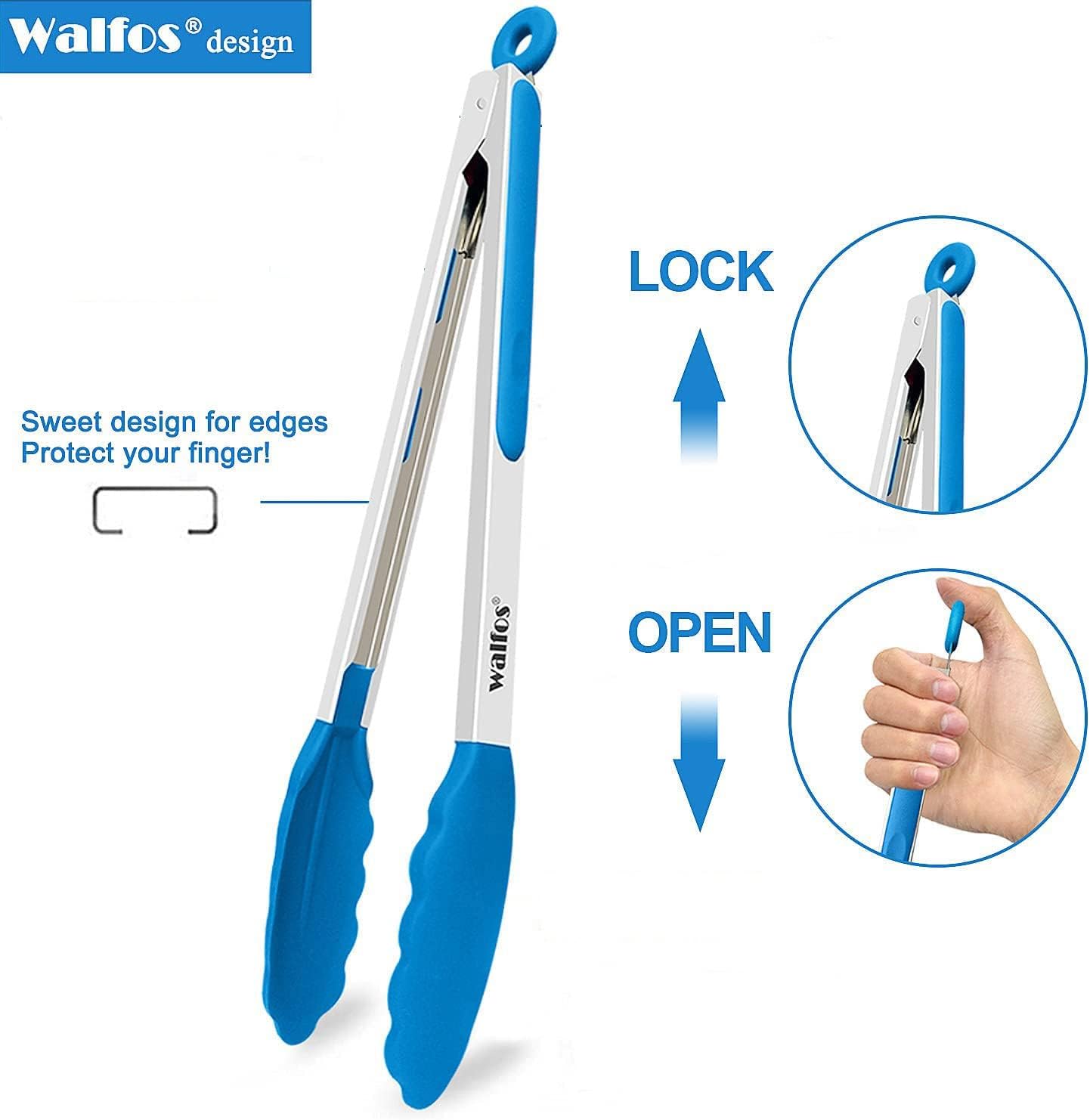 Walfos Kitchen Tongs for Cooking, 600℉ Heat Resistant Stainless Steel Tongs, All Metal Heavy Duty Tongs For Food ,BBQ Grilling - 7 ，9 and 12 Inch ,Set of 3
