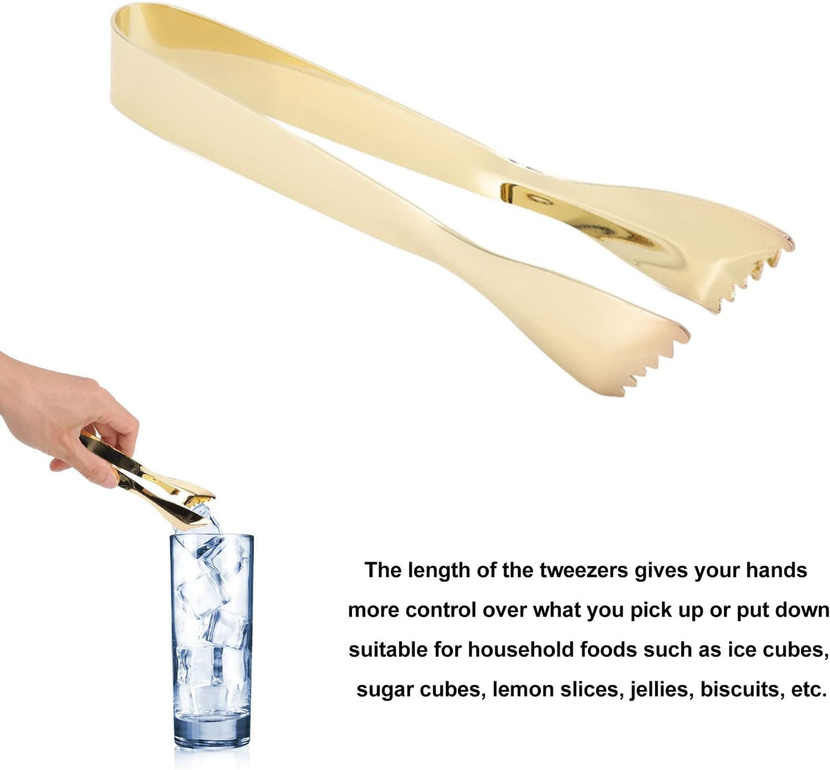 Ice Tongs, Gold Tongs for Serving Food, Stainless Steel Serving Tong Sugar Cubes Tongs, Ice Cube Tong for Camping Barbecue Salad Desserts Frying Party Coffee Bar