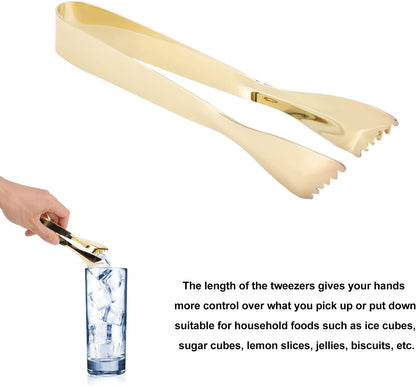 Ice Tongs, Gold Tongs for Serving Food, Stainless Steel Serving Tong Sugar Cubes Tongs, Ice Cube Tong for Camping Barbecue Salad Desserts Frying Party Coffee Bar