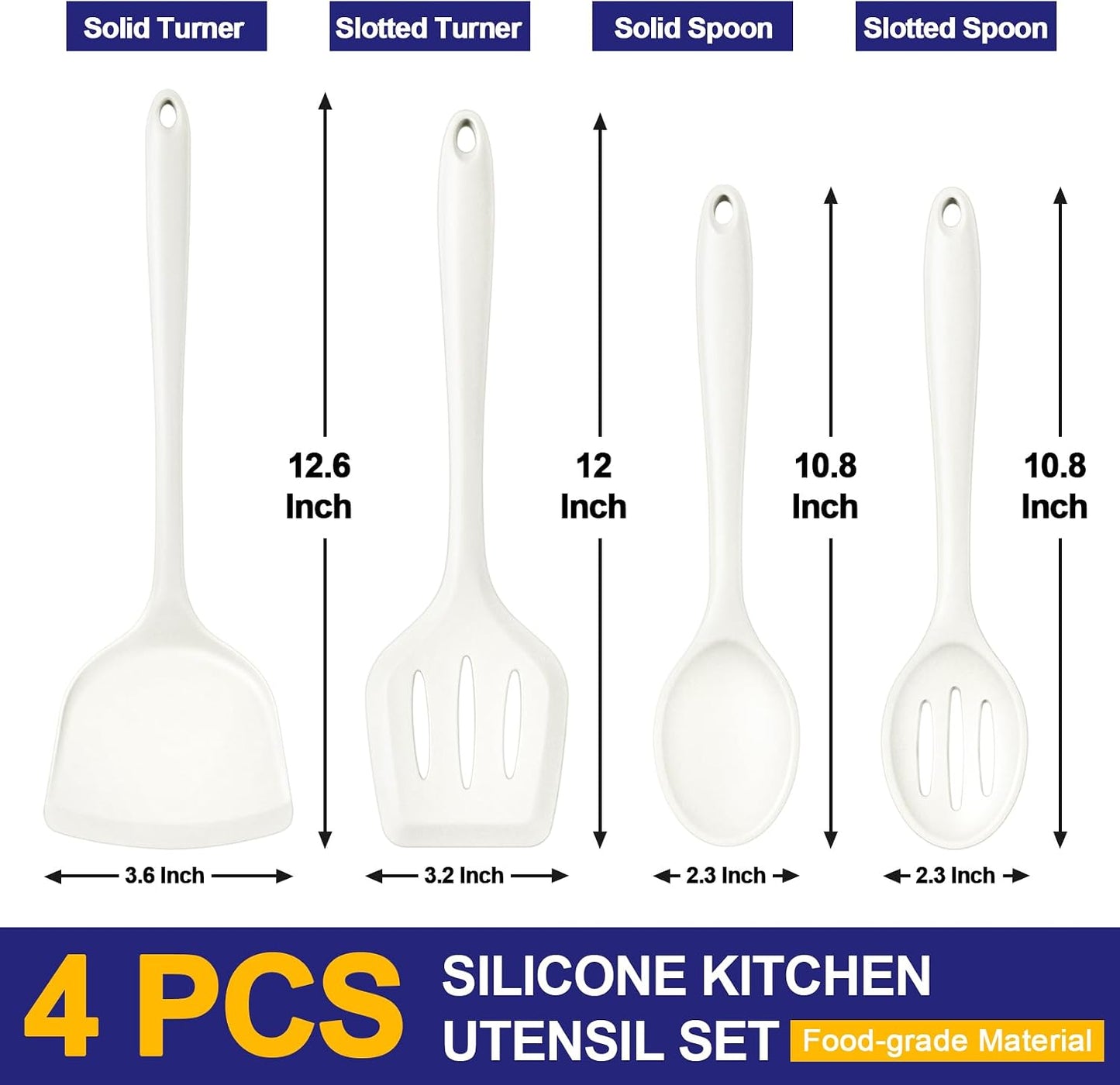 P&P CHEF Kitchen Utensil Set, 4 Pieces Non-stick Silicone Cooking Utensils, Heat-resistant Slotted Solid Spoon Turner for Frying, Mixing, Serving, Non-toxic & Easy to Clean, Blue