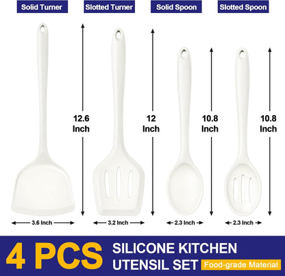 P&P CHEF Kitchen Utensil Set, 4 Pieces Non-stick Silicone Cooking Utensils, Heat-resistant Slotted Solid Spoon Turner for Frying, Mixing, Serving, Non-toxic & Easy to Clean, Blue