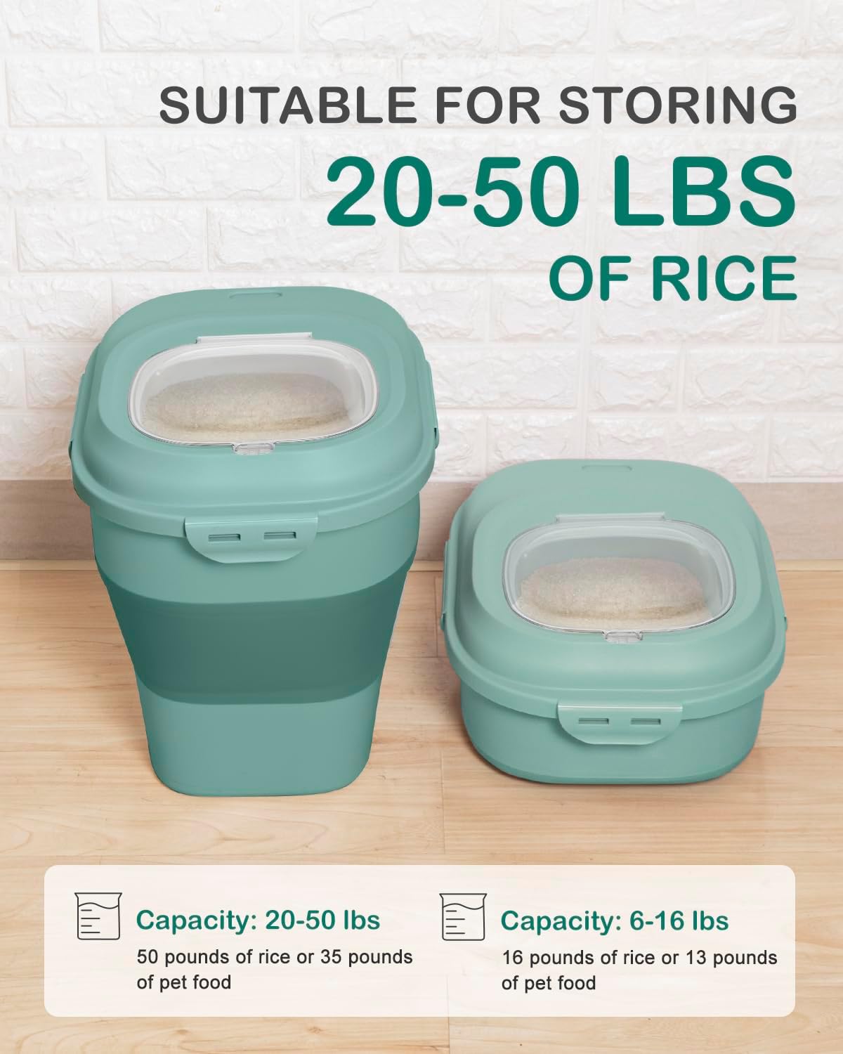 20-30 Lbs Rice Storage Container,Collapsible Food Storage Containers with Rolling Wheel Airtight Locking Lid,Flour Storage Container with Cup and Scoop,Suitable for Food,Rice,Pet Food,Flour