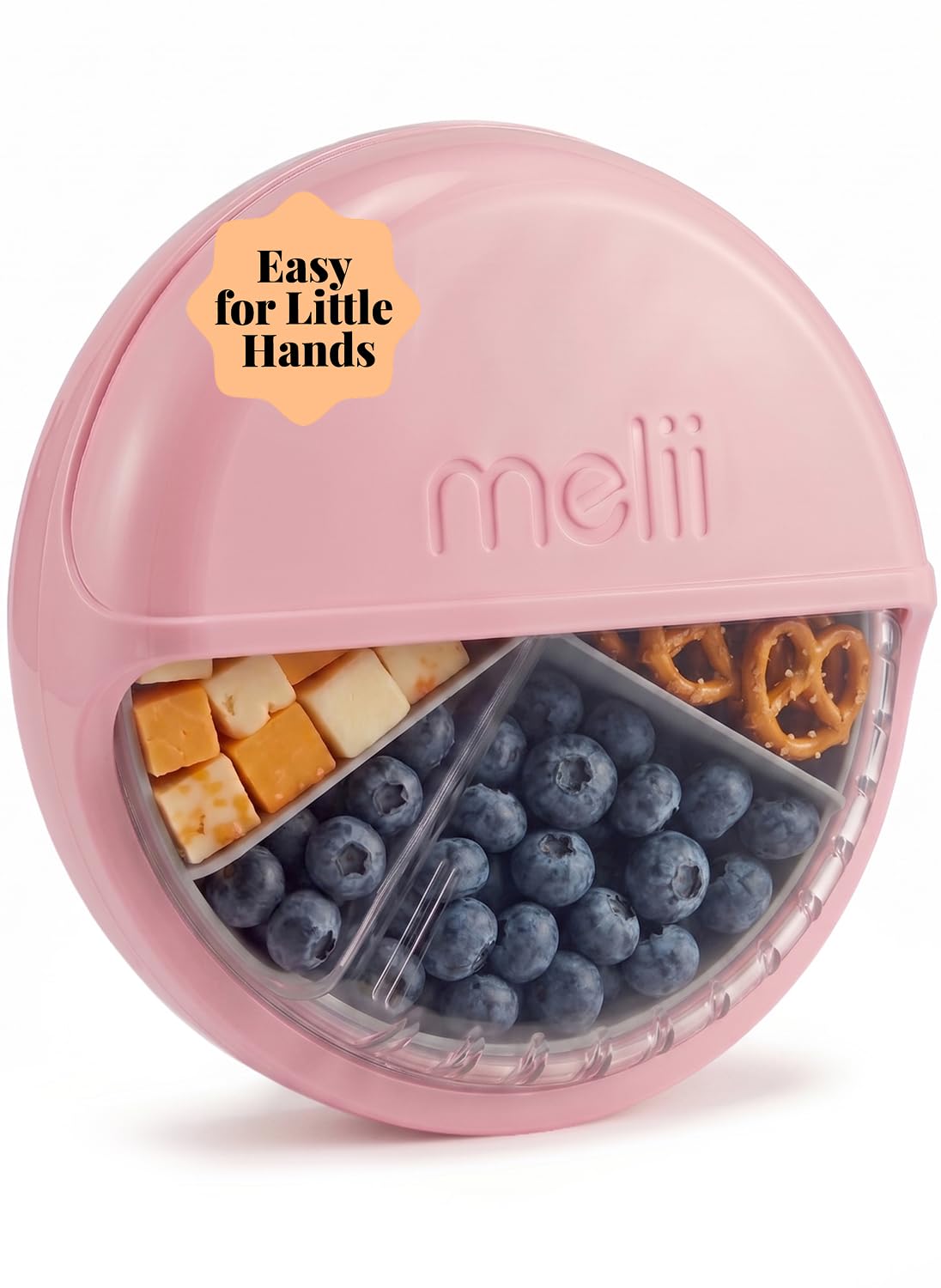 melii Spin Snack Container | 3-Compartment Rotating Snack Box with Sliding Window, BPA-Free, Dishwasher Safe, Portable Snack Container for Kids Ages 3+ (Blue)