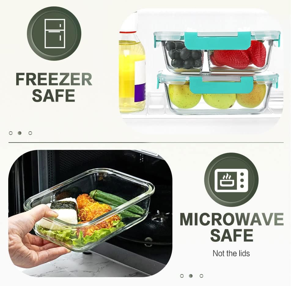 KOMUEE 10 Packs 30 oz Glass Meal Prep Containers,Glass Food Storage Containers with Lids,Airtight Lunch Bento Boxes,Microwave,Freezer and Dishwasher,Gray
