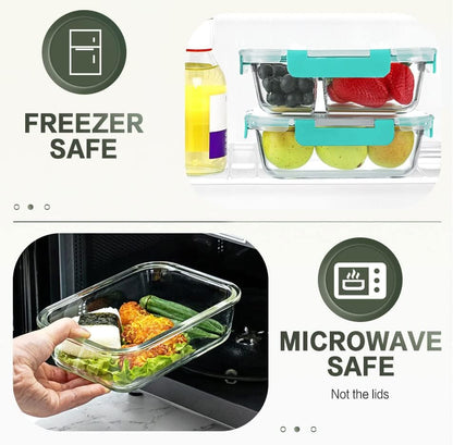 KOMUEE 10 Packs 30 oz Glass Meal Prep Containers,Glass Food Storage Containers with Lids,Airtight Lunch Bento Boxes,Microwave,Freezer and Dishwasher,Gray