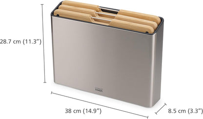Joseph Joseph Folio 4-Piece Colour coded Cutting Board Set, Stainless Steel Slimline case for organized Kitchen storage, Black