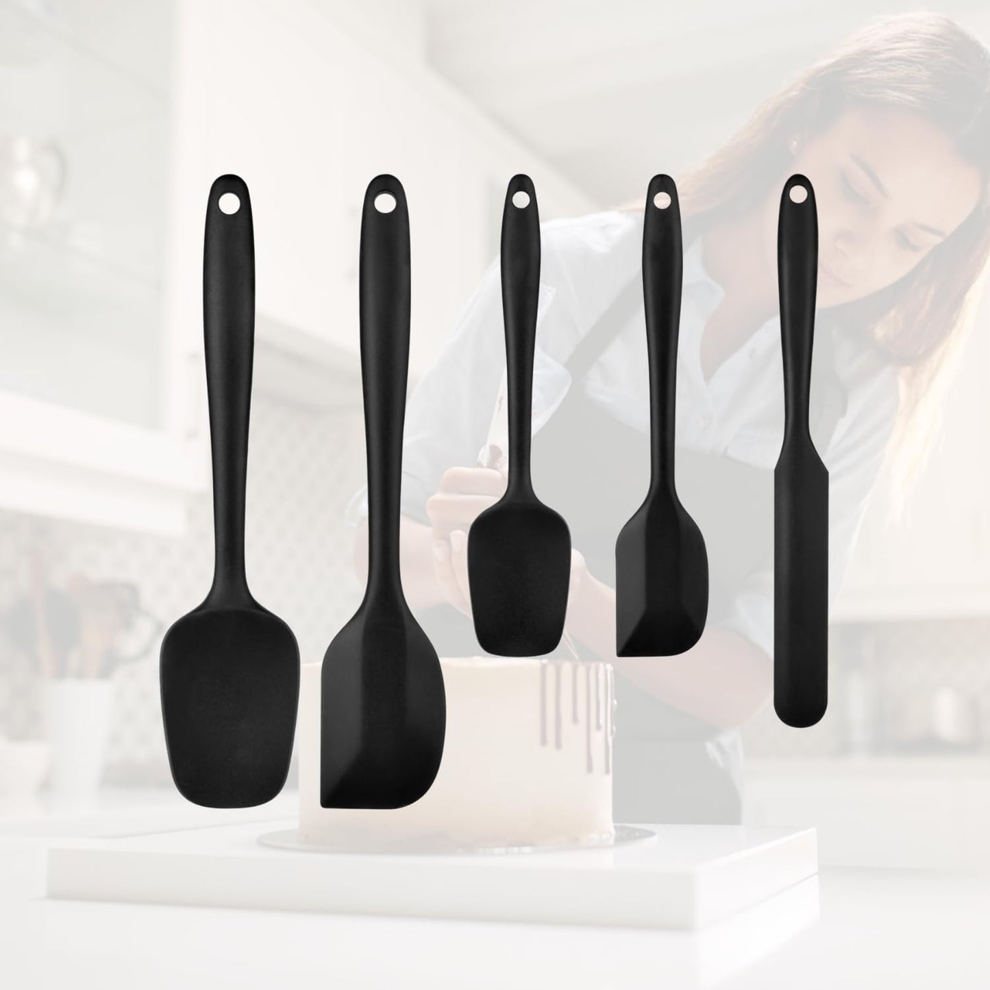 5-Pack Silicone Spatula Set – Heat-Resistant Baking, Cooking & Mixing Tools, Seamless Design, Non-Stick & Easy to Clean, Aqua Sky