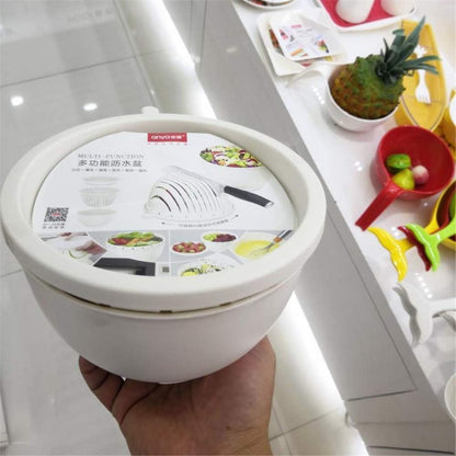 Easy Fruit Vegetable Salad Cutter Bowl, Multi-Function Kitchen Colander Strainer Double Layered Rotatable