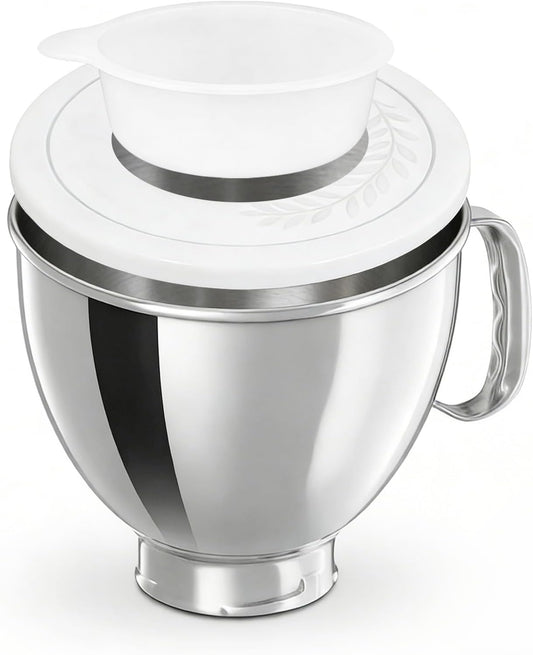 5 Quart Stainless Steel Mixing Bowl With Handle and Lid - Compatible with KitchenAid 4.5-5 QT Tilt-Head Stand Mixers (Classic & Artisan Series), Replacement Bowl for Models K45, K45SS, KSM150, KSM75