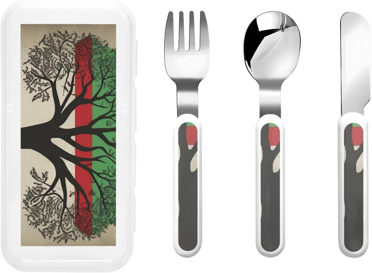 Stainless Steel Kids Silverware Set, Tree Palestinian Flag Utensil Set Reusable Children Safe Knife Spoon Fork Set With Storage Case Dishwasher Safe For Lunch, Travel Outdoors