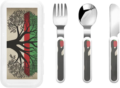 Stainless Steel Kids Silverware Set, Tree Palestinian Flag Utensil Set Reusable Children Safe Knife Spoon Fork Set With Storage Case Dishwasher Safe For Lunch, Travel Outdoors