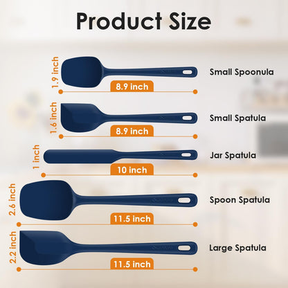 5-Piece Silicone Spatula Set for Baking, 446°F Heat Resistant Non-Stick Cooking Utensils, BPA-Free Food Grade Silicone Scrapers, Non-Scratch Flexible & Dishwasher Safe, Neutral