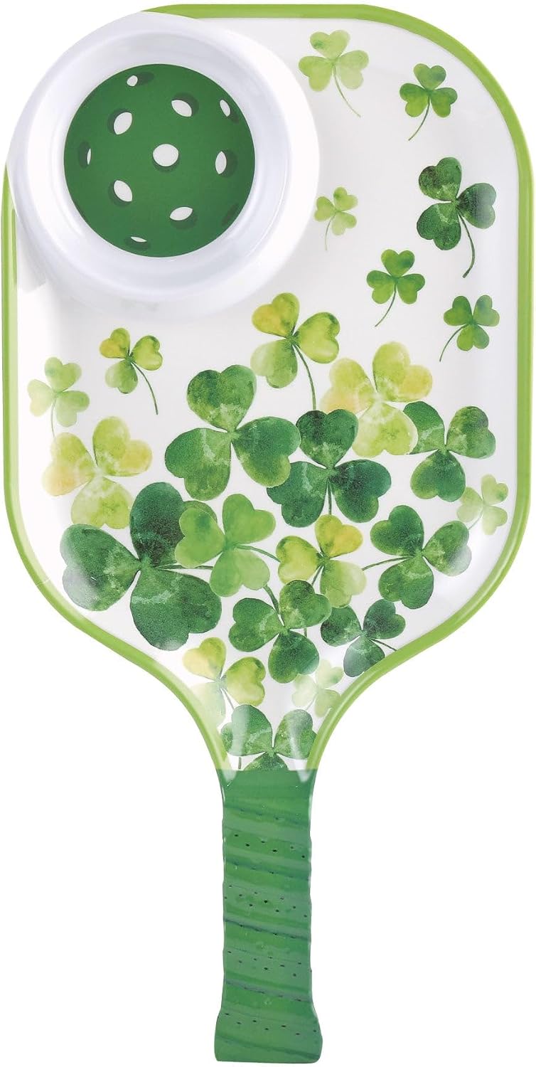 UPware Watermelon Melamine Chip and Dip Snack Tray, Summer Fruit Pickleball Paddle Shape Platter for Chips, Salsa, Fruits, and Appetizers, 15.75 x 8 Inch