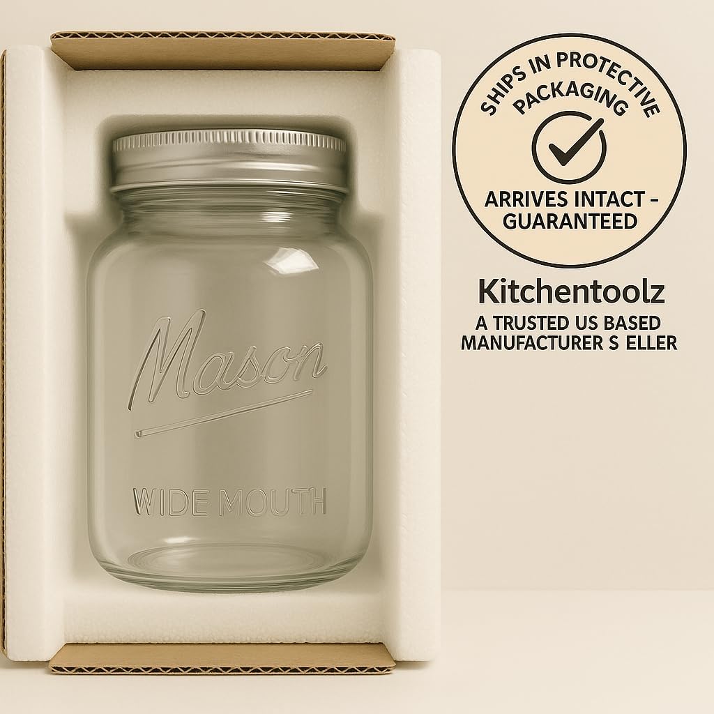 kitchentoolz Extra Large Mason Jar - 1 Gallon Glass Wide Mouth Jar with Airtight Wooden Lid, Food Storage Container with Measurement Markings For Kitchen Pantry, Pickling, Cookies, Flour & Sugar