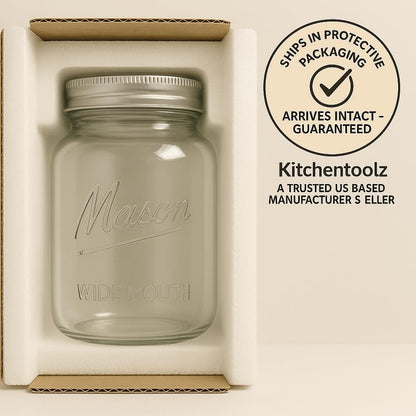 kitchentoolz Extra Large Mason Jar - 1 Gallon Glass Wide Mouth Jar with Airtight Wooden Lid, Food Storage Container with Measurement Markings For Kitchen Pantry, Pickling, Cookies, Flour & Sugar