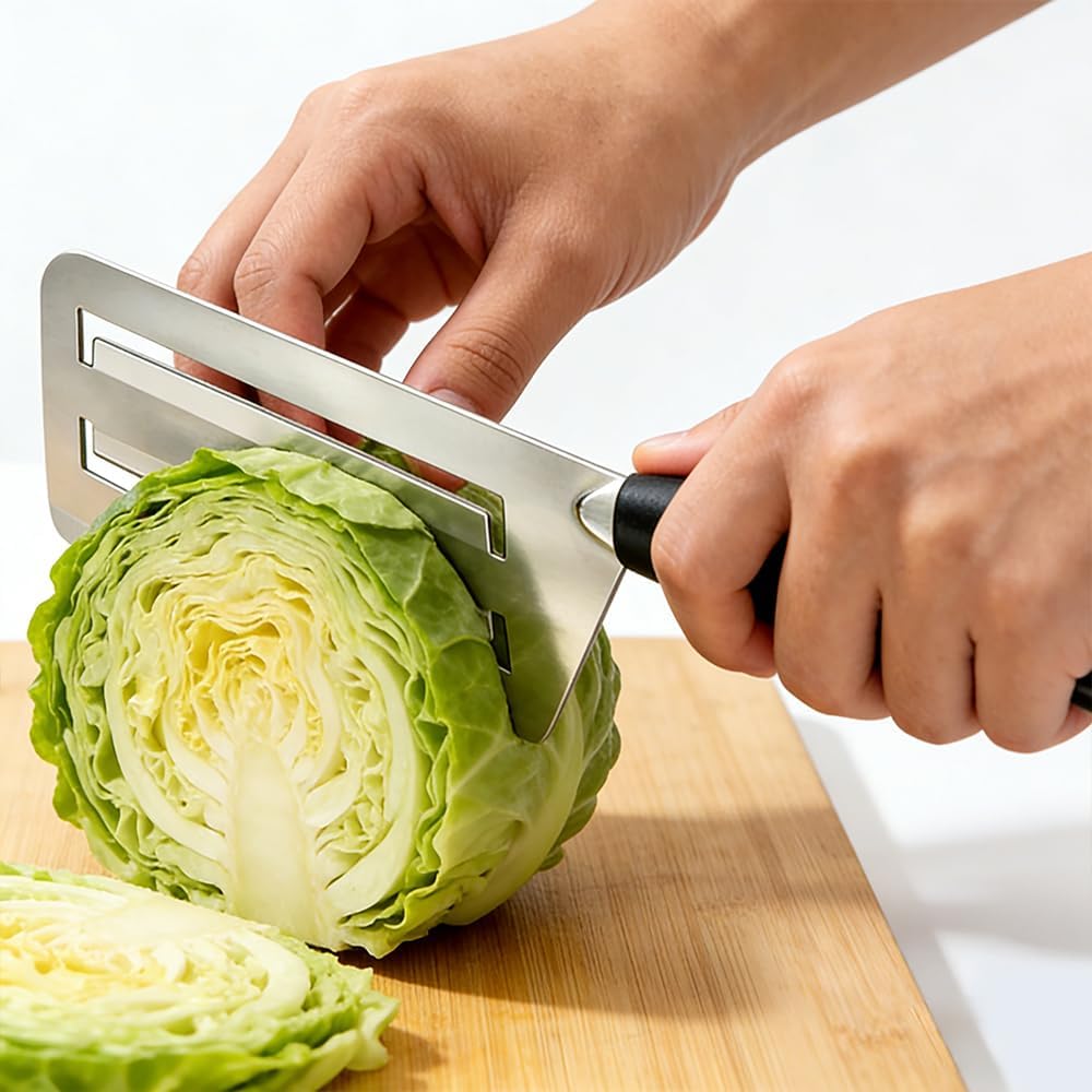 German Steel Professional Sauerkraut Cabbage Slicer, Wide Blade Stainless Steel Shredder Chopper with Comfort Grip Handle, Multi-Purpose Chopping Knife for Vegetables and Fruits