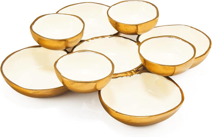 9 Cluster Decorative Bowls Bright Gold Brass Snack Tray Bowl Chip & Dip Serving Piece Strong Brass Centerpiece Beautiful Room Accent & Entertaining Parties Home Decor Wedding Gifts 22 Inch Decorative