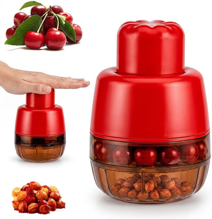 7-in-1 Cherry & Olive Pitter Tool, 2026 New Hand Push Cherry Pitter Tool Pit Remover, Multiple Cherry Pitter Corer with 7 Holes Portable Fruit Seed Remover for Fresh Cherry Dishes (Transparent Red)