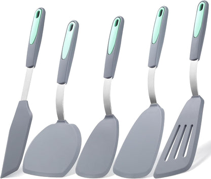 To encounter 3 Pieces Silicone Spatula Set, Heat Resistant Flexible Turner Spatulas, Nonstick Cookie Spatula, Fish Spatula, Dishwasher Safe, Navy Blue