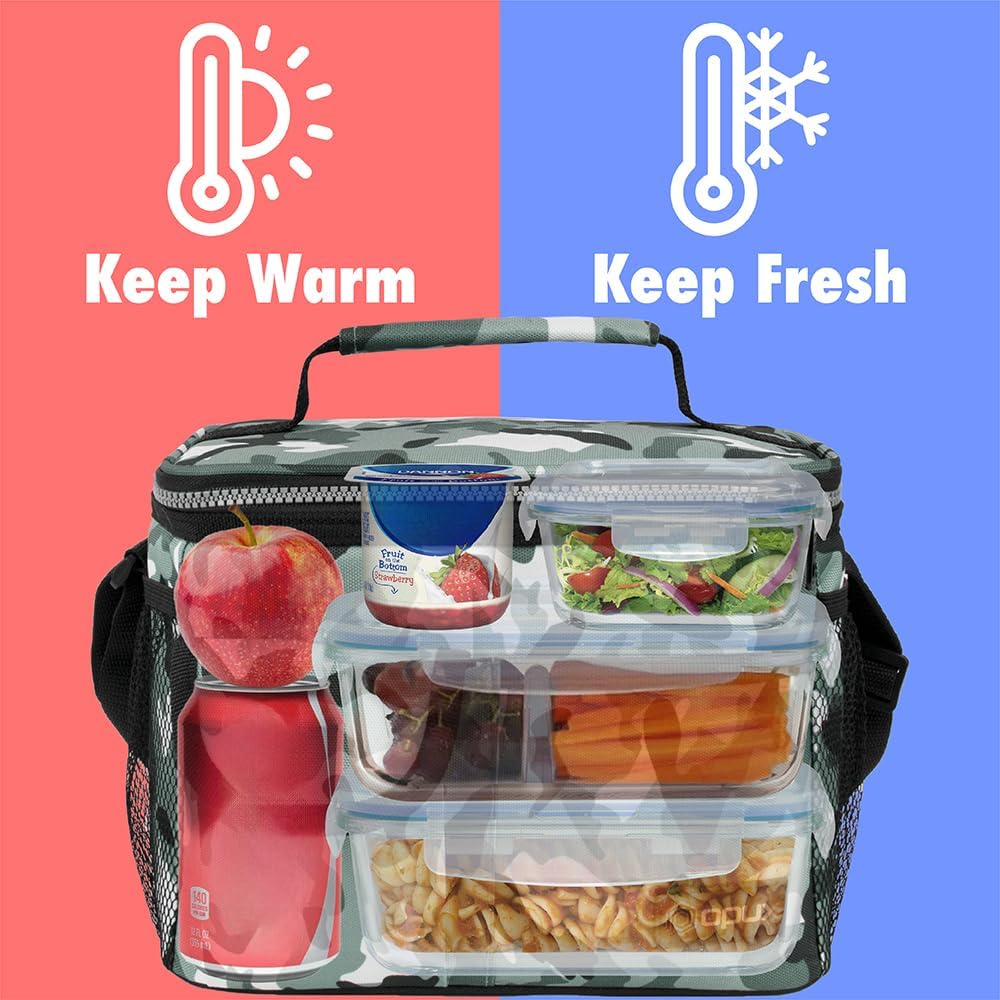 opux Insulated Lunch Bag for Men Women, Leakproof Black Lunch Box for Work, Portable Soft Lunch Cooler Bag with Shoulder Strap, Adult Lunchbox Lunch Pail for Kid Boy Girl School, 14 Can/8L
