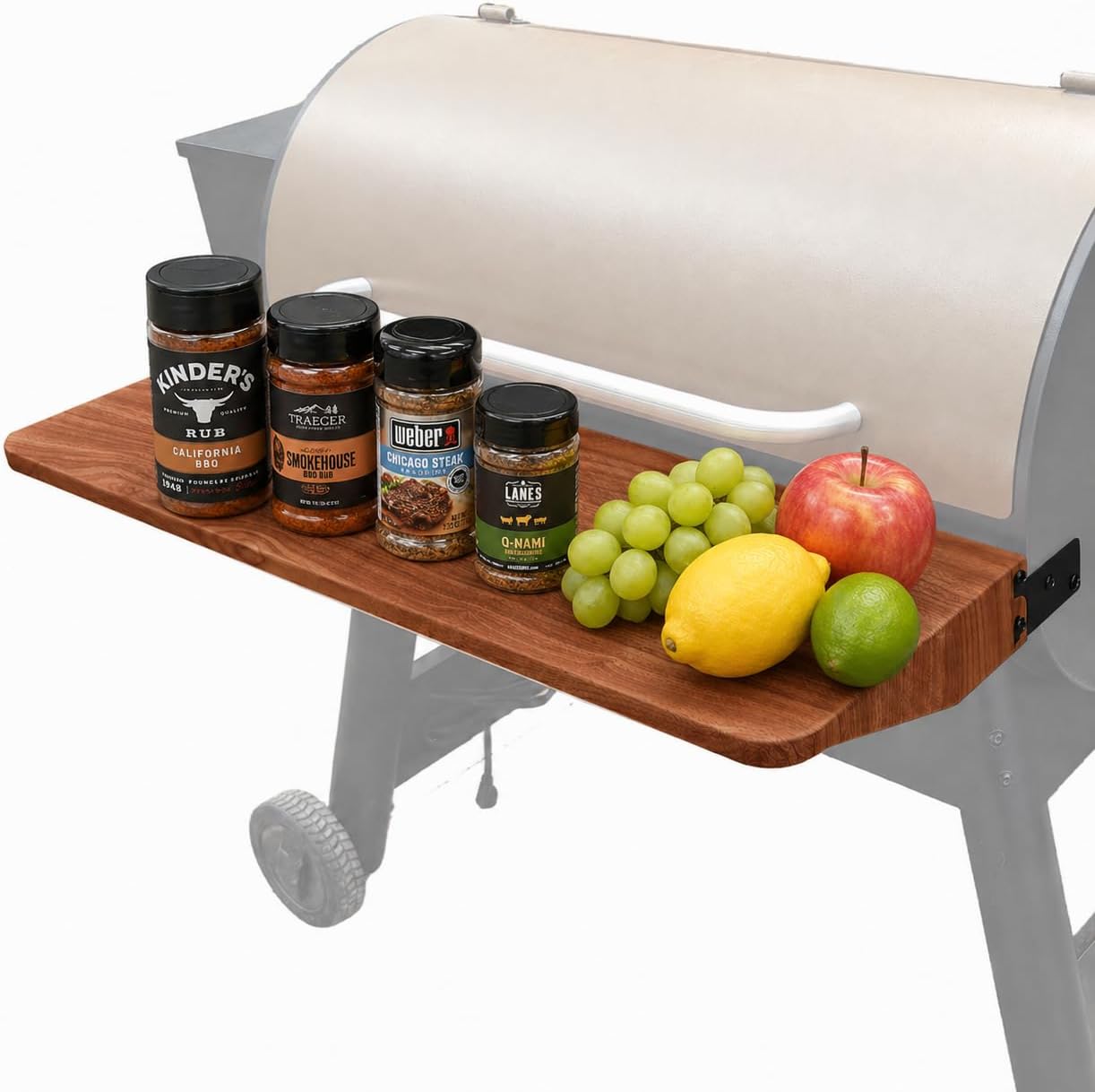 QuliMetal Folding Front Shelf for Traeger Pro 34, Texas Elite 34, Century 885 and Eastwood 34, 37" x 12" Heavy-Duty Grill Prep Table with Cutting Board, Stainless Steel Basin, Lid and 5 Hooks