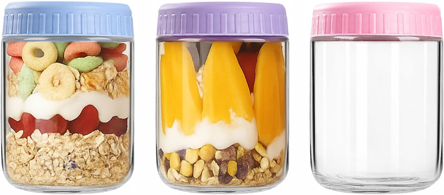 Overnight Oats Containers with Lids, 10oz Wide Mouth Mason Jars with Lids, 9 Pack Glass Jars with Airtight lid for Chia Pudding Yogurt Salad, Meal Prer Oatmeal Jars, Pink