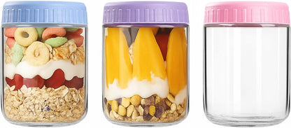 Overnight Oats Containers with Lids, 10oz Wide Mouth Mason Jars with Lids, 9 Pack Glass Jars with Airtight lid for Chia Pudding Yogurt Salad, Meal Prer Oatmeal Jars, Pink