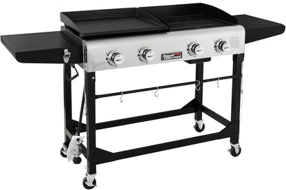 Royal Gourmet GD401C 4-Burner Propane Gas Grill and Griddle Combo with Cover, Griddle Grill Combo with 48,000 BTUs Output for Outdoor Cooking While Camping or Tailgating, Black & Silver