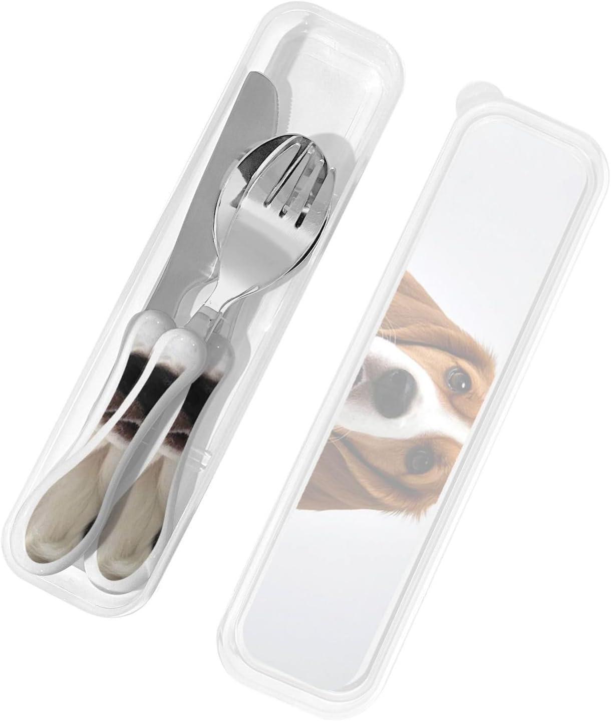 3-Piece Kids Silverware Set With Storage Case, Stainless Steel Reusable Children Safe Knife Spoon Fork Set Cute Puppy Children Flatware Set For Kids Lunch Box