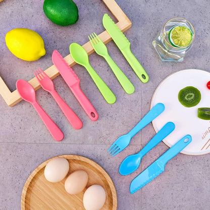 Jawbush 16 Pcs Kids Utensils, Plastic Kids Forks and Spoons, Reusable Toddler Utensils, Durable Flatware Set for Lunch Box, Easy to Use, BPA Free