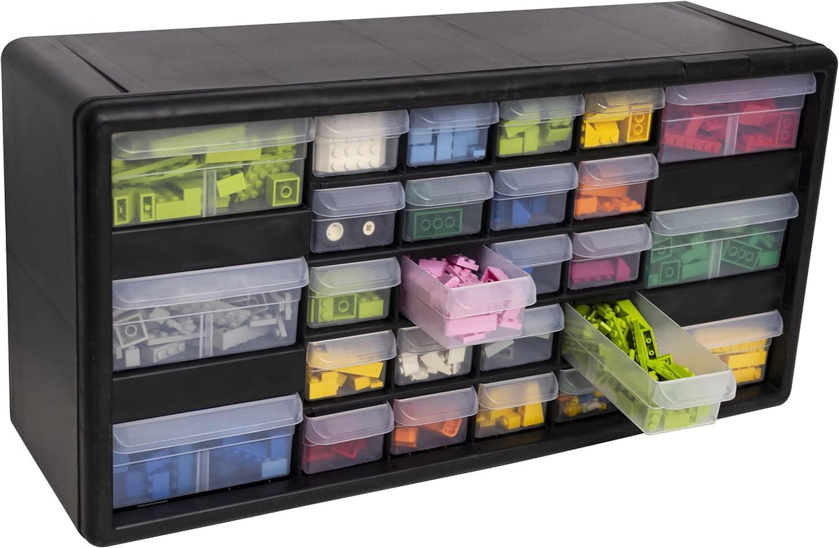Akro-Mils 44-Drawer Plastic Drawer Storage Cabinet for Garage Organization, Bead Organizer, Building Bricks Storage, Teacher Toolbox, Makeup Organizer, 20" W x 6" D x 16" H, 10144 Black