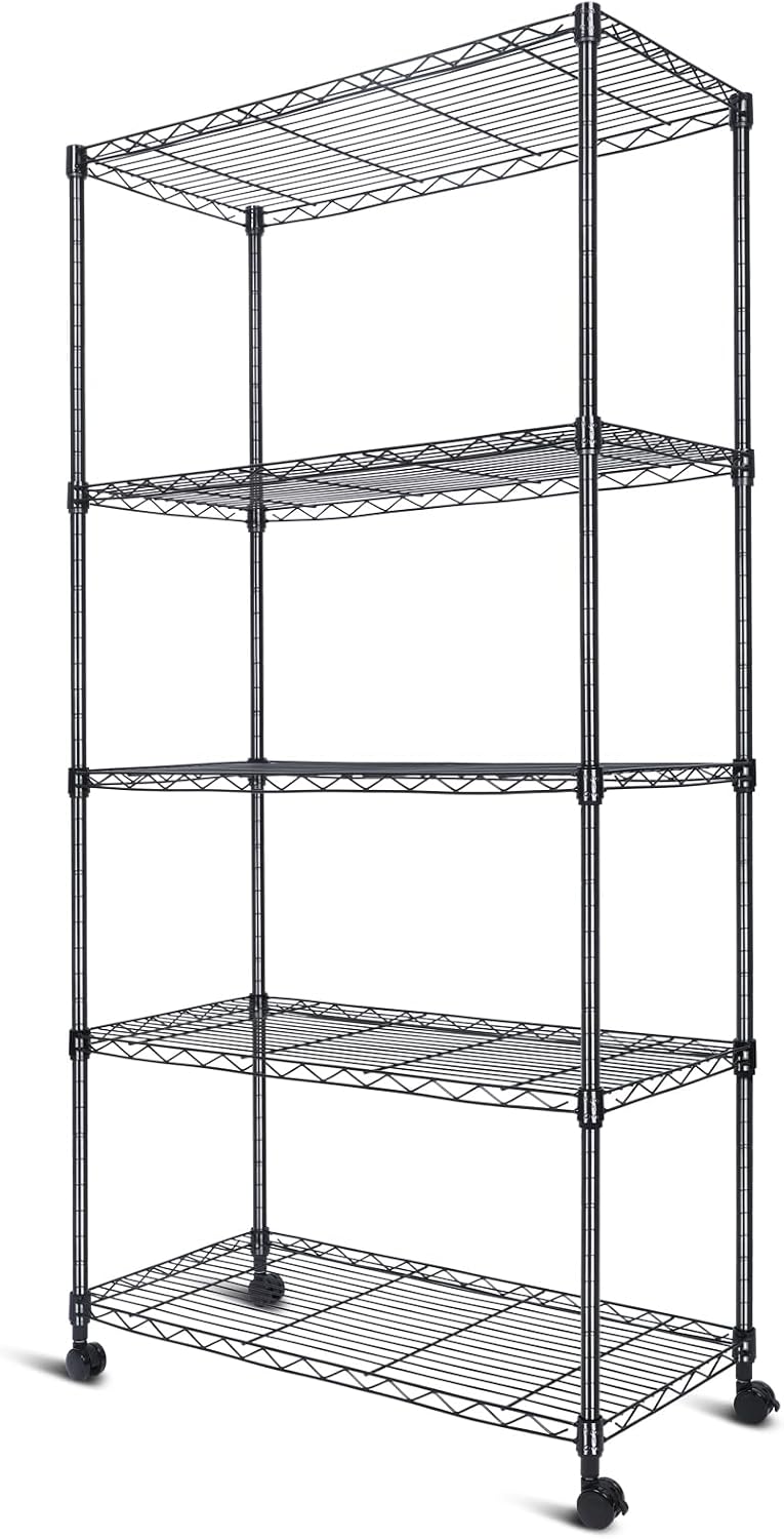 Whitmor 2-Wire Shelving Unit, Metal Storage Shelves, Stacking Shelf with Basket, Easy Assembly Home Organizer for Pantry, Kitchen, Garage, Plant