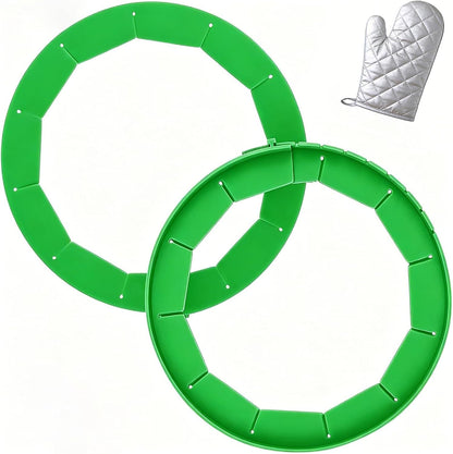 Silicone Pie Crust Shields (2-Pack), Adjustable Pie Protectors,2-Pack Adjustable Silicone Pie Crust Shield, Reusable Pie Crust Protector with insulated gloves, Pie Shield Green.