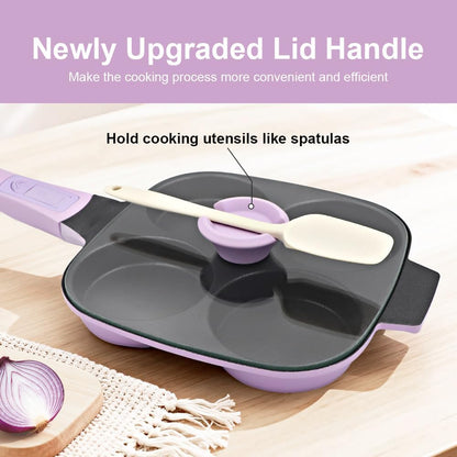 RANX INGST 4-Cup Egg Pan with Lid, Nonstick Omelette Skillet - Red