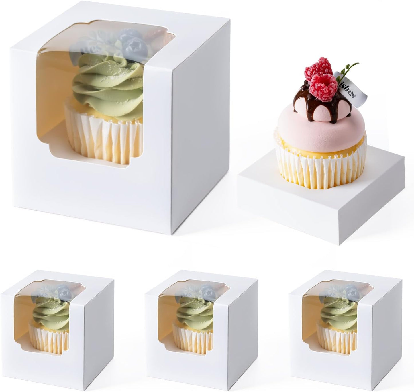 Hoewina 28PCS Cupcake Boxes, Individual Cupcake Containers with Window, Food Grade Cupcake Holders Carrier with Inserts, Stackable Deep Cake Box for Birthday Holiday Party Bakery Supplies (White)