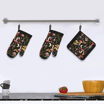 Boho Floral Oven Mitts and Pot Holders Sets of 3, Cute Baker Stuff