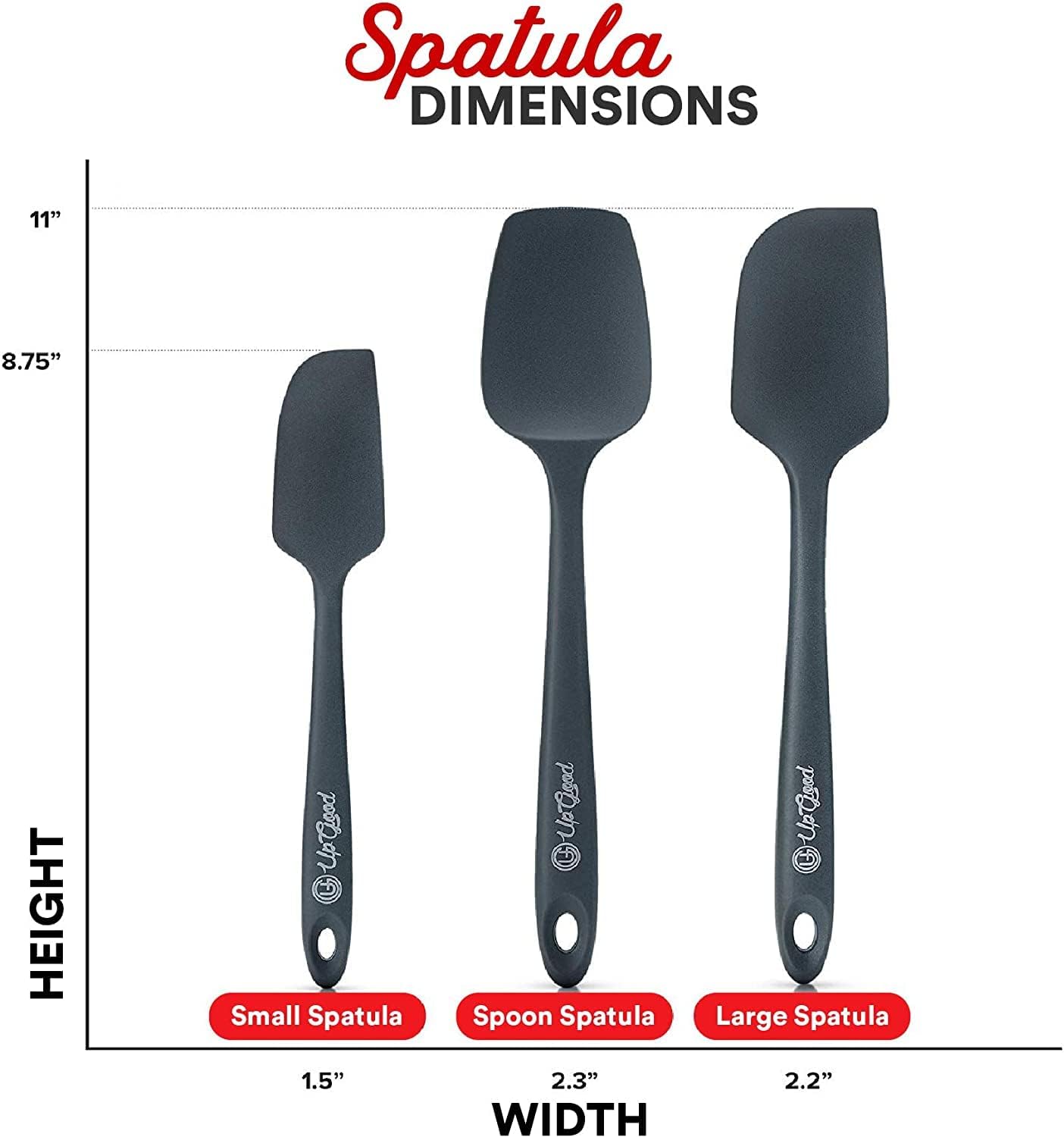 UpGood Silicone Spatula Set 600°F - High Heat Resistant Nonstick, Small and Large Kitchen Spatulas - Flexible BPA Free Professional Grade Cookware - Utensils for Cooking, Baking, Mixing(4 Pcs, Grey)